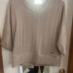 Adrienne Vittadini Ribbed V-Neck Sweater in Light Beige